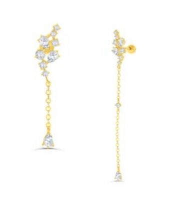 Joyerías Bizzarro Aretes dispar de oro con zirconias colgantes oferta