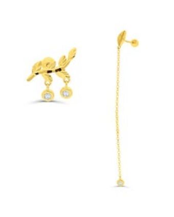 Joyerías Bizzarro Aretes dispar de oro con zirconias diseño de hojas oferta