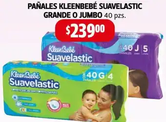 Pañales Kleen Bebé Suavelastic Grande o Jumbo 40 pzs
