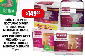Farmacias Guadalajara Pañales Depend Nocturno o Ropa Interior Mujer Mediano o Grande 10pzs Ropa Interior Unisex Mediano o Derma Protect Mediano o G oferta