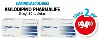 Farmacias Guadalajara Cardiovasculares Amlodipino Pharmalife 5mg 30 Tabletas oferta