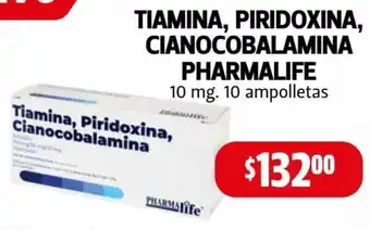Farmacias Guadalajara Tiamina, Piridoxina, Cianocobalamina Pharmalife 10mg 10 Ampolletas oferta