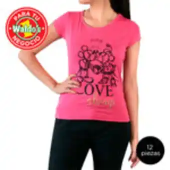 Mayoreo playera disney de minnie y mickey mouse, color fiusha (12 piezas)