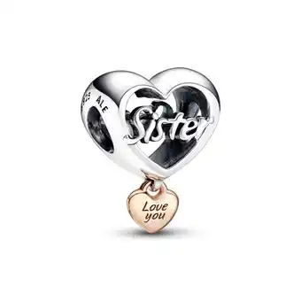 Pandora Charm corazón yo te amo hermana recubrimiento en oro rosa de 14k | pandora plata esterlina oferta
