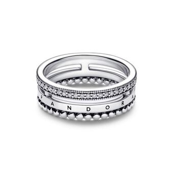 Pandora Anillo con pavé y abalorios con logotipo de pandora signature oferta