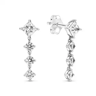 Pandora Aretes colgantes en plata de ley círculo & cuadrado brillantes oferta