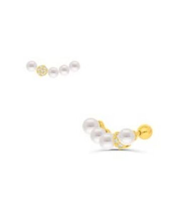 Joyerías Bizzarro Aretes dispar de oro con perlas y zirconias oferta