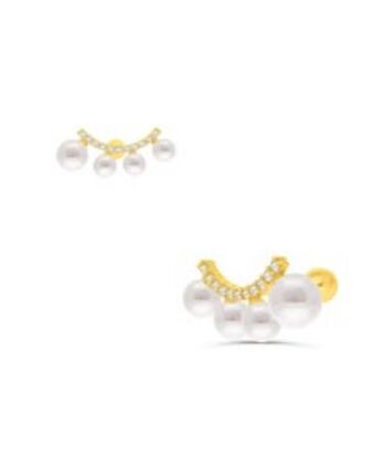 Joyerías Bizzarro Aretes dispar de oro con zirconias y perlas oferta