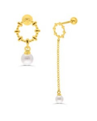 Joyerías Bizzarro Aretes dispar de oro con perla colgante oferta
