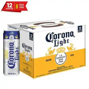 Cerveza clara corona light lata 12 pack 355 ml