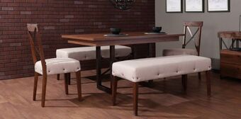 Muebles Dico Comedor rectangular barret teka con 2 bancas y 2 sillas oferta