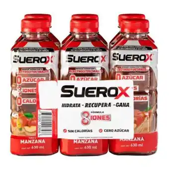 Bebida hidratante suerox sabor manzana 6 pzas de 630 ml c/u