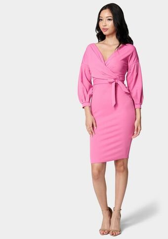 Bebe Off shoulder puff sleeve pencil dress oferta