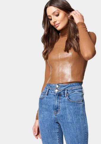 Bebe Vegan leather mesh bustier top oferta