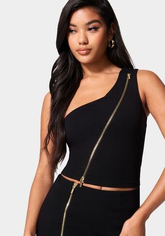 Asymmetric zipper one shoulder top