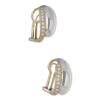 Nacional Monte de Piedad Aretes diseño especial con circonias en oro dos tonos 14 kilates. oferta