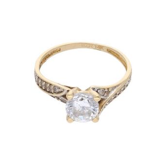 Nacional Monte de Piedad Anillo diseño especial con circonias en oro amarillo 14 kilates. oferta