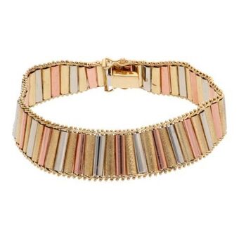 Nacional Monte de Piedad Pulsera eslabón boleado en oro tres tonos 14 kilates. oferta
