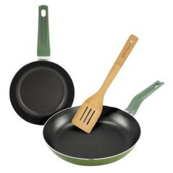 El Bodegón 2 pack de sartenes 20/30 cm con utensilio ekcológica hechos 100% de aluminio reciclado color verde con antiadherente duraflon oferta
