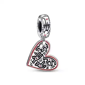 Charm colgante corazón línea, arte y personas de keith haring™ x pandora