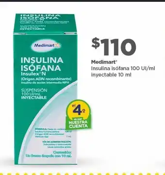 Bodega Aurrerá Medimart insulina isófana 100 ui/ml inyectable 10ml oferta
