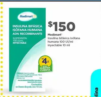 Bodega Aurrerá Medimart insulina bifásica isófana 100 ui/ml inyectable 10ml oferta