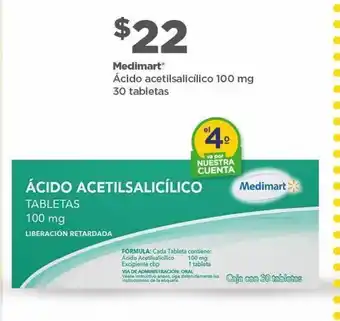 Bodega Aurrerá Medimart ácido acetisalicílico 100mg 30 tabletas oferta