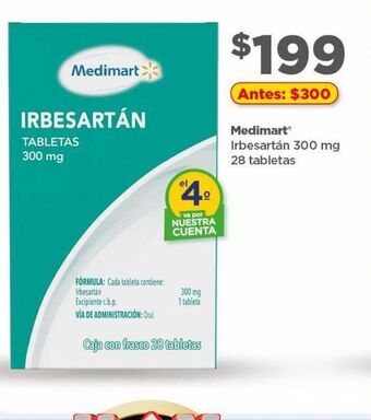 Bodega Aurrerá Medimart irbesartán 300mg 28 tabletas oferta