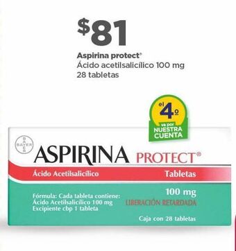 Aspirina protect ácido acetilsalicílico 100mg 28 tabletas