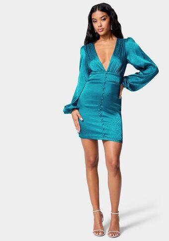 Satin button up jacquard mini dress