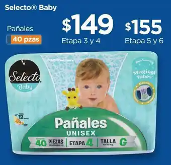 Chedraui Pañales selecto baby etapa 3 y 4 talla 40 pzas oferta