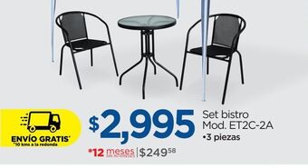 Chedraui Home line set bistro mod. et2c-2a oferta