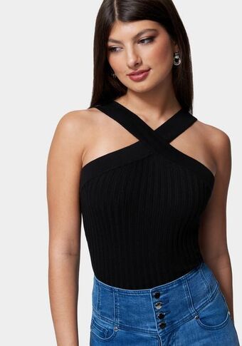 Bebe Rib sweater cross front top oferta