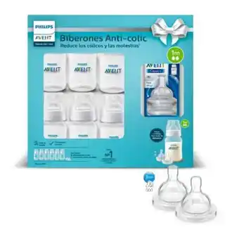 Set de biberones philips avent 6 pzas de 260 ml + 2 teninas