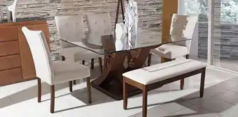 Muebles Dico Comedor góndola con 4 sillas y banca beige oferta