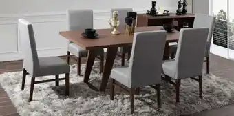 Muebles Dico Comedor niza nogal con 6 sillas gris tapizadas oferta