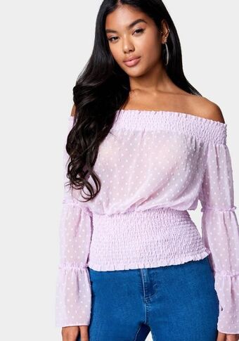 Swiss dot bell sleeve blouse