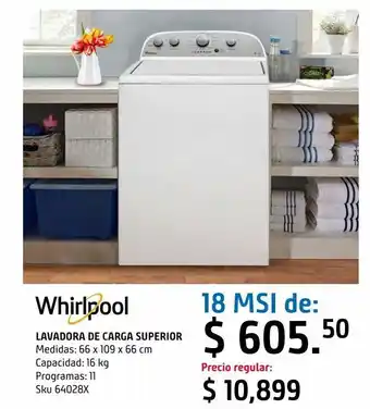 Sodimac Homecenter Lavadora whirlpool carga superior 16 kg xpert system oferta