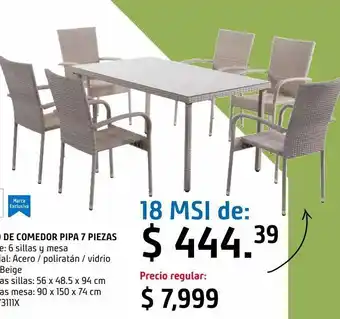 Sodimac Homecenter Juego comedor 7 piezas pipa ratán oferta