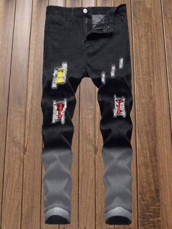 Romwe hombres jeans desgarro de cuadros