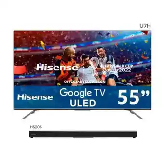 Sam's Club Pantalla hisense 55 pulgadas uled google tv 55u7h + barra de sonido hs205 oferta