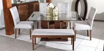 Muebles Dico Comedor góndola con 4 sillas y banca gris oferta