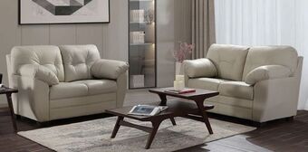 Juego de 2 love seat de piel derby confort marfil
