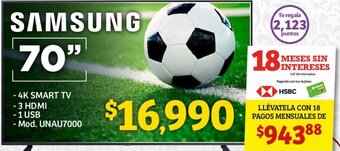 Soriana Híper Samsung 4K Smart TV 70" oferta