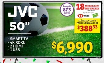 Soriana Híper JVC Smart TV 4K Roku 50" oferta