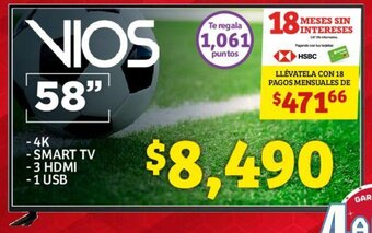 Soriana Híper Vios Smart TV 4K 58" oferta