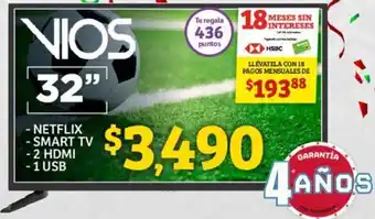 Soriana Híper Vios Smart TV 4K 32" oferta