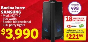 Soriana Híper Samsung Bocina Torre 300W oferta