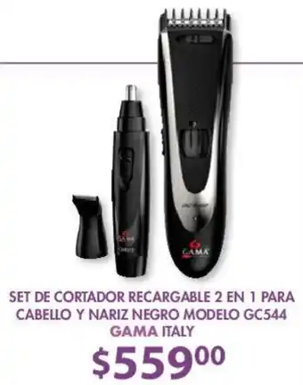 Set de Cortador Recargable 2 en 1 para Cabello y Bariz Negro Modelo GC544 Gama Italy