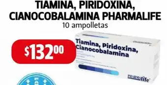 Farmacias Guadalajara Pharmalife Tiamina, Piridoxina, Cianocobalamina 10 ampolletas oferta